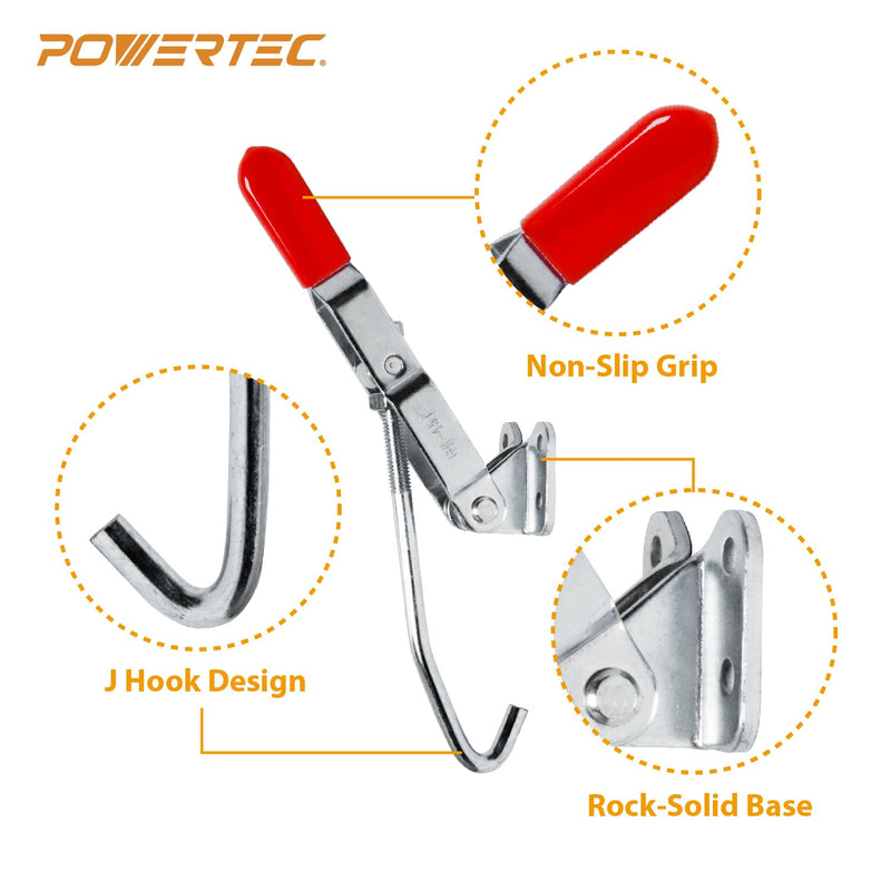 POWERTEC 2PK Toggle Clamp, 375 lbs Holding Capacity, 451 Adjustable Pull Action Latch for Smoker, Tool Box, Woodworking Jigs and Fixtures, Cabinet, Lids, Door, Truck (20308-P2V) 451, 2PK