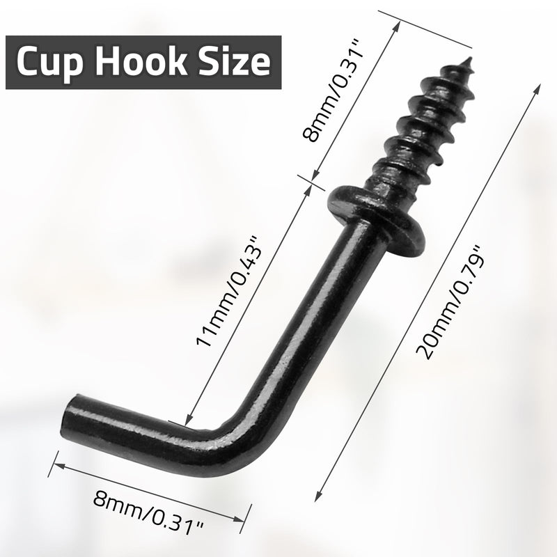 Biaungdo 100 Pack 1/2" L Hooks, Black Screw in Hooks Small L Shaped Hooks Right Angle Screw Hooks 7 Shape Hook Mini Self Tapping Screw Hooks Tiny Metal Screw Hooks for Hanging 1/2"