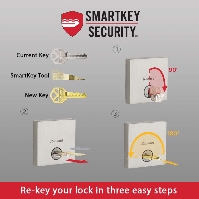 Kwikset Satin Nickel Keyed Lever Door Handle with Lock, Reversible, Pick Resistant Smartkey Security - For Front Doors and Bedrooms