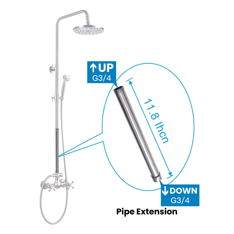 gotonovo G3/4 Shower Extension Tube Shower Extender Bar Longer Shower Pipe Add Shower Height Outdoor Brushed Nickel 12 Inch