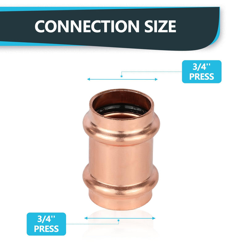 10Pack Seelink 3/4" x 3/4" Copper Press Coupling No Stop(PRESS026-10) 10 3/4" x 3/4"