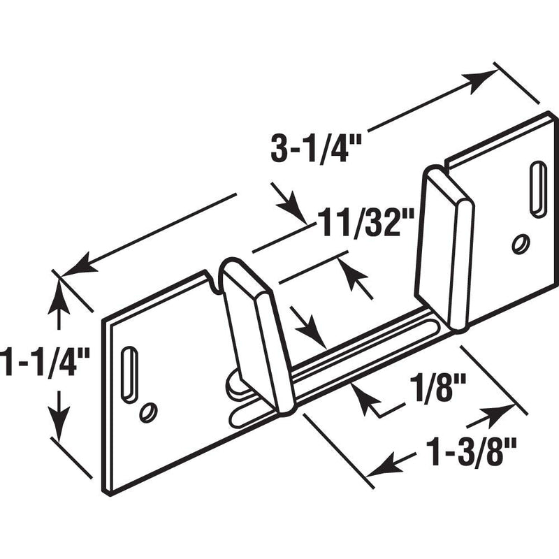 Prime-Line N 6566 Sliding Pocket Door Bottom Guide, 1-3/8 In. x 1-1/4 In, Steel w/Plastic Guides (Single Pack), Silver Contemporary