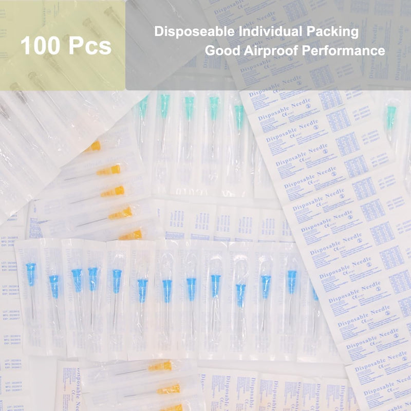 100 Pack 18 Gauge 1 inch Needle, Luer Lock Industrial Dispensing Accessories, Individual Package 18Ga-1 inch