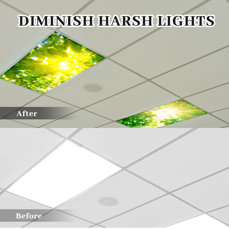 ROCEEI Pack of 4 Fluorescent Light Covers for Ceiling Lights, 4 x 2 ft, Magnetic Light Covers Classroom Light Filters Drop Fluorescent Light Shade Panel for Office Home School (Fresh Leaves) Fresh Leaves