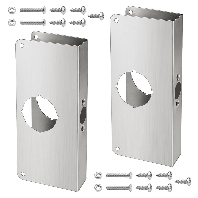Door Lock Reinforcement Plate U 9585 Stainless Steel for 1-3/8 in Thick Doors, Use to Reinforce and Repair Both Metal, Fiberglass & Wood Doors - 2 Pack