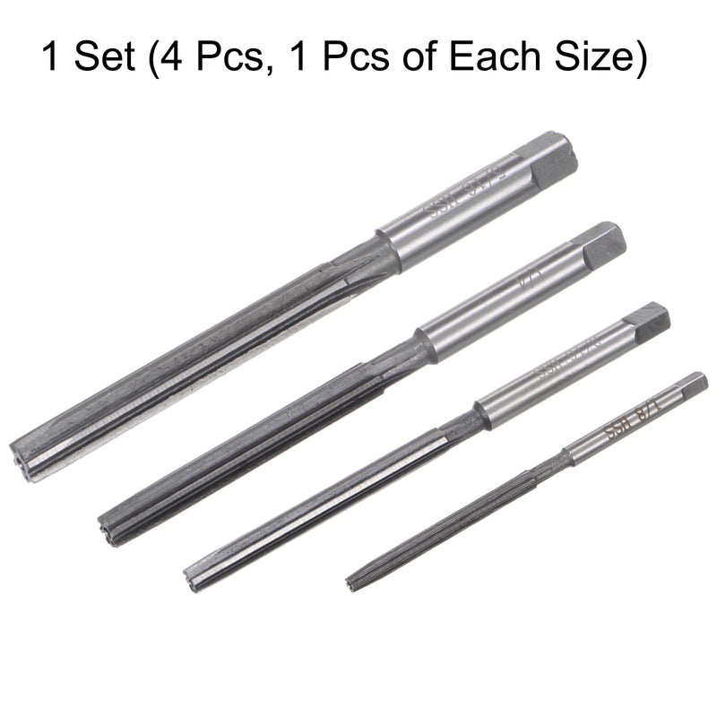 uxcell 4pcs Hand Reamers Set 1/8" 3/16" 1/4" 5/16" H7 Alloy Steel Reamer Bit Straight Flutes Steel Cutting Tool for Metal Wood Hole Reaming
