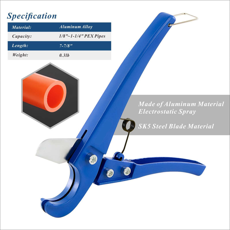 PEX Pipe Clamp Cinch Tool Crimping Tool Crimper for Stainless Steel Clamps from 3/8-inch to 1-inch with 1/2-inch 10PCS and 3/4-inch 10PCS SS PEX Clamps,with Pipe Cutter CH-T-2