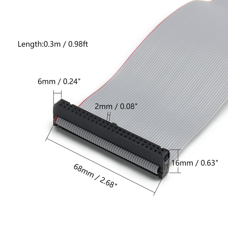 Fielect 2pcs IDC 50 Pin Connector Gray Wire Flat Ribbon Cable Connector Length 30cm 2.54mm Pitch