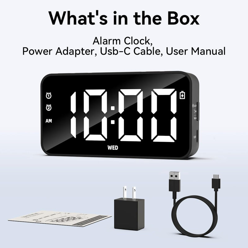 Plug in Digital Alarm Clocks with Rechargeable Backup Battery for Bedrooms Living Room Study Loud Bedside Desk Clock with Memory Function Dual Alarm 3 Modes Weekends Weekdays Every Day for Kids Adults