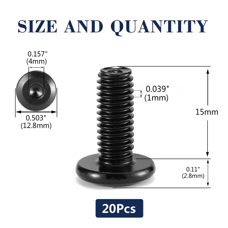 M6 x 15mm 20Pcs Flat Head Hex Socket Cap Screws Bolts, 304 Stainless Steel 18-8, Full Thread, Black Oxide by SG TZH (with Hex Spanner) 20 M6 x 15mm