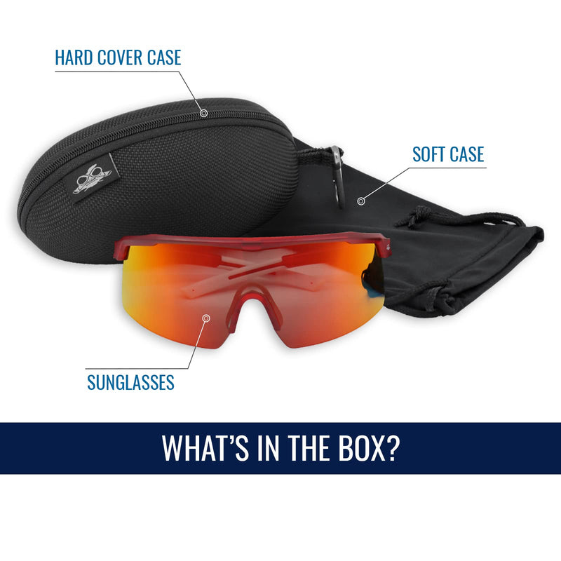 Global Glove Walleye Safety Glasses with Polarized Lens - Protective Eyewear with Performance Fog Technology for Enhanced Vision and Eye Safety Red Mirror, Crystal Red