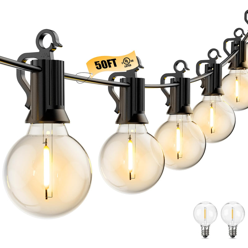 Brightown Outdoor String Lights - Connectable Dimmable LED Patio String Lights with G40 Globe Plastic Bulbs, All Weatherproof Hanging Lights for Outside Backyard Porch (50 ft - 25 LED Bulbs) Black 50 ft - 25 LED Bulbs