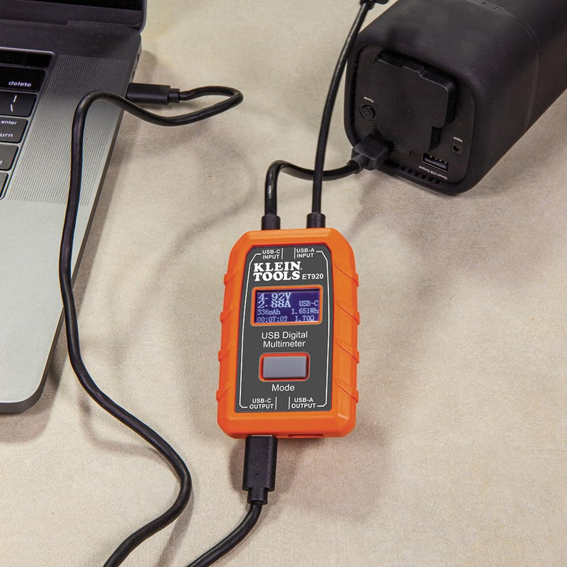 Klein Tools ET920 USB Power Meter, USB-A and USB-C Digital Meter for Voltage, Current, Capacity, Energy and Resistance Electric Circuit Testing Device