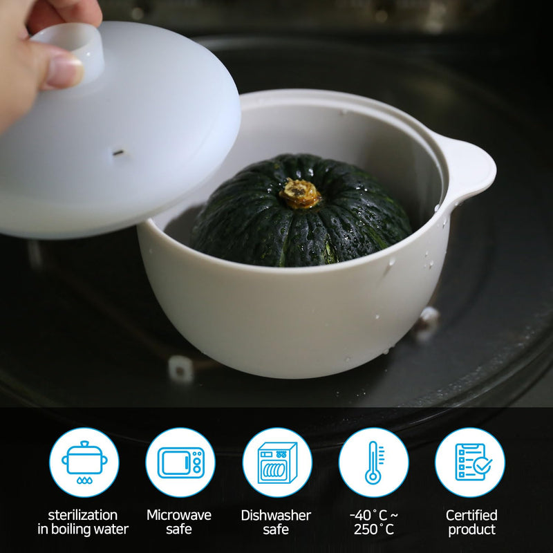 Premium Silicone Steamer – BPA-Free, Safe for Microwave, Oven, Dishwasher – 800ml – High Heat Resistance, Made in Korea