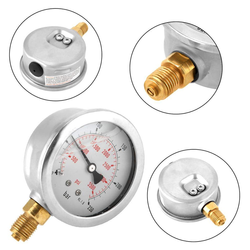Hydraulic Pressure 0-250Bar 0-3750PSI G1/4 63mm Mini Dial Pressure Meter Double Scale Manometer Instrument for Water Oil Fuel