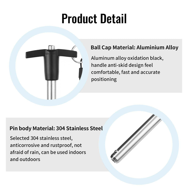 T Handle Quick Release Pin 3/8 Inch Diameter ,Stainless Steel Ball Locking Pin with Push Button Lanyard Cable Usable Length 3.94"(9.5*100mm) 9.5mm-100mm