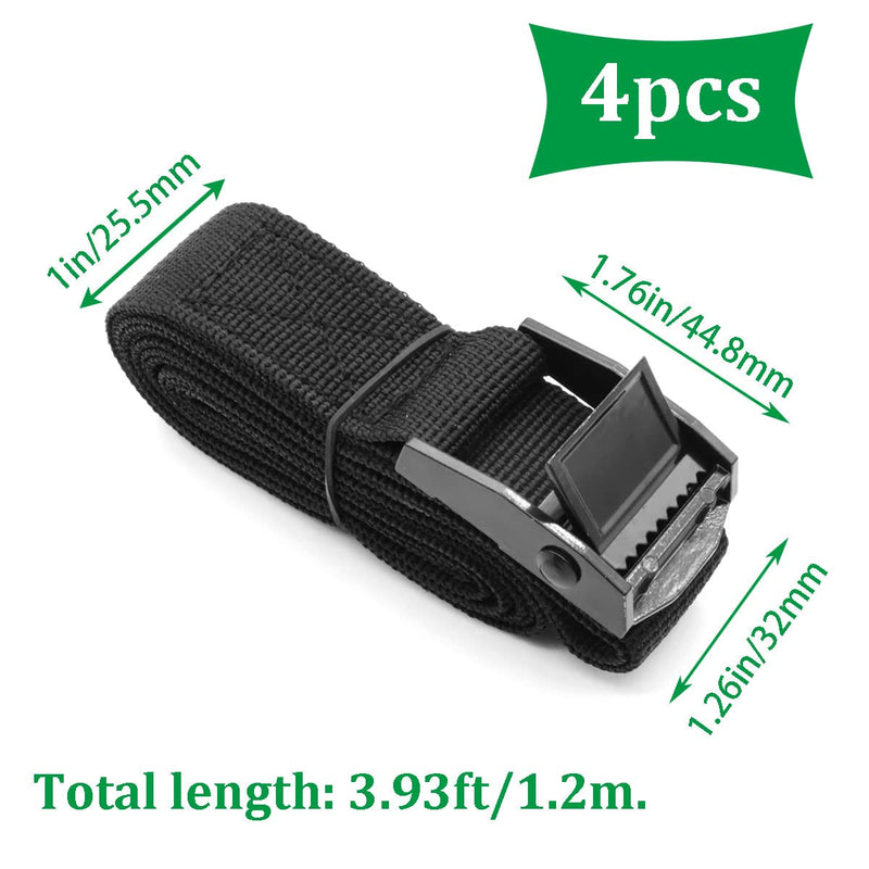 4 PCS 3.93ft Reusable Lashing Straps with Buckles (Antirust Alloy),Adjustable Cam Buckle Tie Down Cinch Strap(1" x 47.2") O-017-1.2