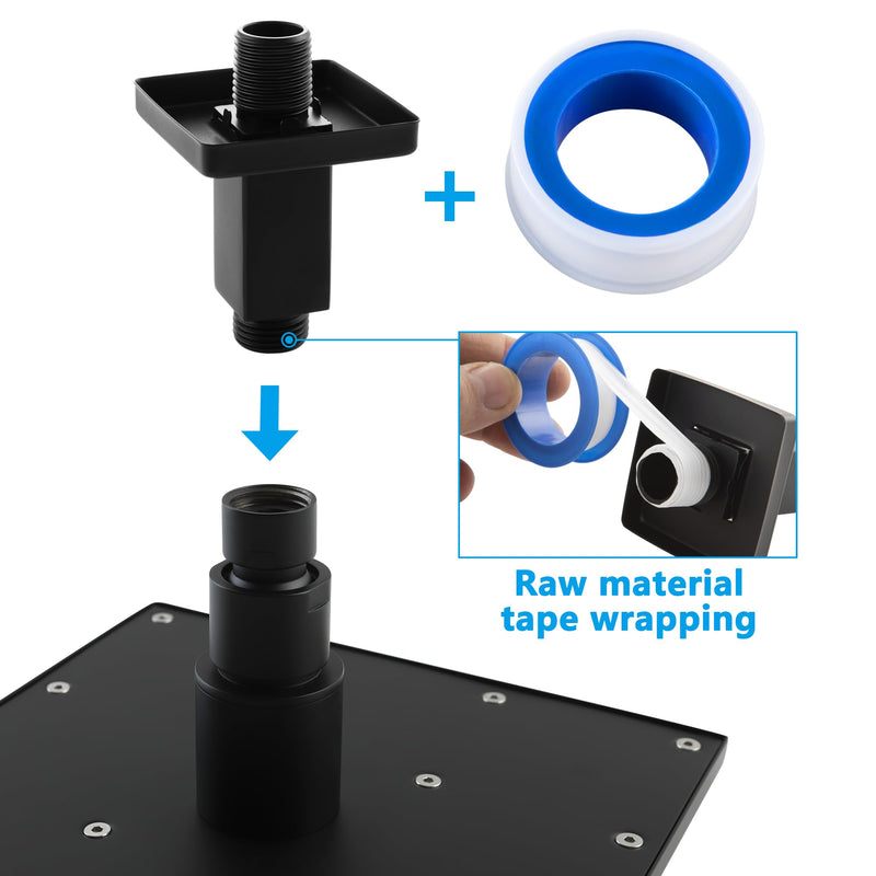 Straight Shower Arm with Flange Ceiling Mount Square Shower Extender for Fixed Shower Head 3 Inch Rainfall Shower Head Arm Extension, Matte Black Square Black