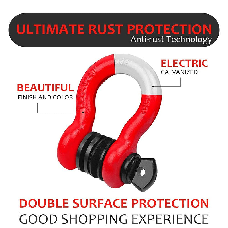 AUTOBOTS Shackles 3/4" (2 Pack), D Ring Shackle 45,000Ib Max Break Strength with 7/8" Pin & Isolator Washers Heavy Duty Clevis Tow Shackle for Tow Strap Jeep Vehicle Off Road Recovery Red-Black