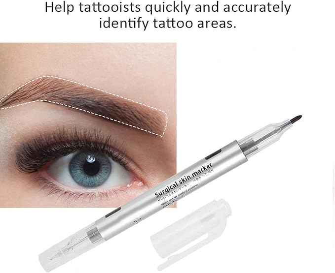 Waterproof Tattoo Marker Pen Tattoo Eyebrow Pen Tattoo Accessories for Salon Microblade Tattoo Beginner Removal Laser Pen (Silver double head) - NewNest Australia