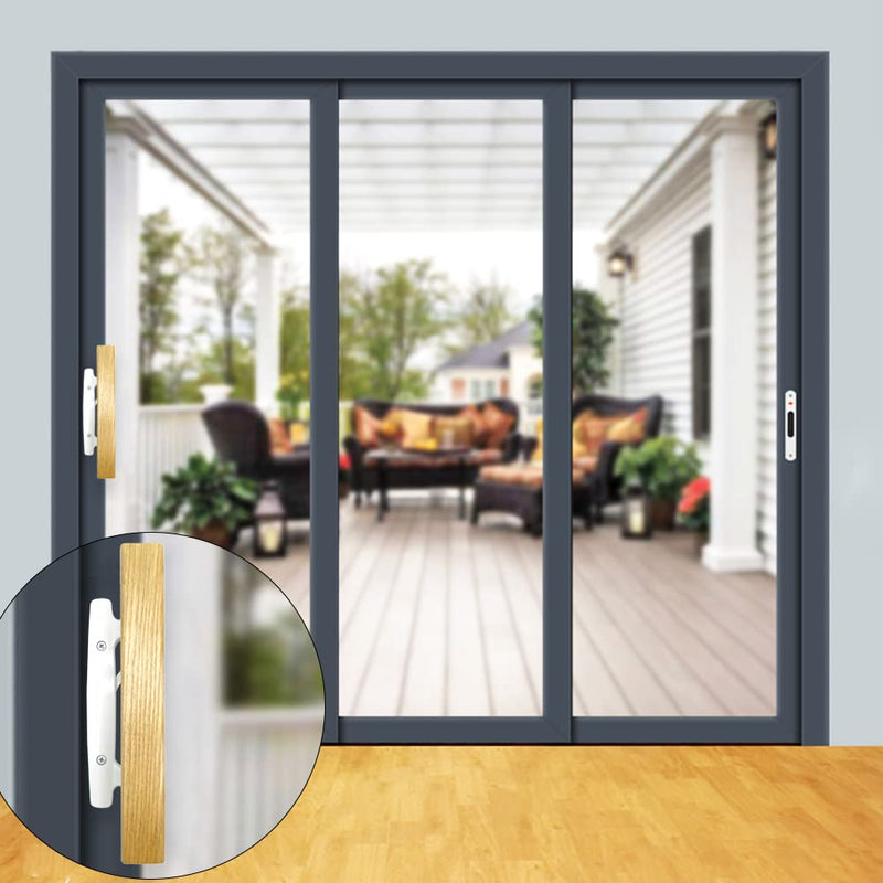 Patio Sliding Patio Door Handle Set with Mortise Lock, Key Cylinder and Keeper, Wood Handle Lock Set Fits Door Thickness from 1-1/2" to 1-3/4", 3-15/16" Screw Hole Spacing, Keyed, White with Key + with Keeper