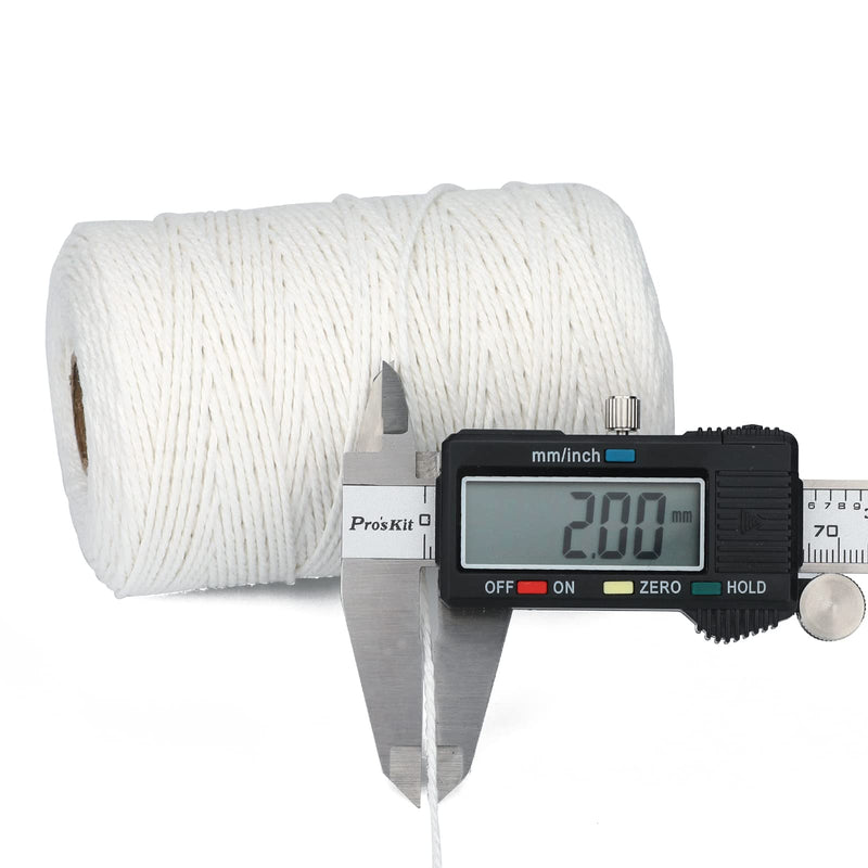 G2PLUS White String,2MM White Cotton String,656Feet Cotton Bakers Twine String for DIY Art&Crafts,Gift Wrapping,Gardening,Macrame,Meat and Roasting(200M/218Yard,12Ply White Twine String) Pure White 2MM 656ft