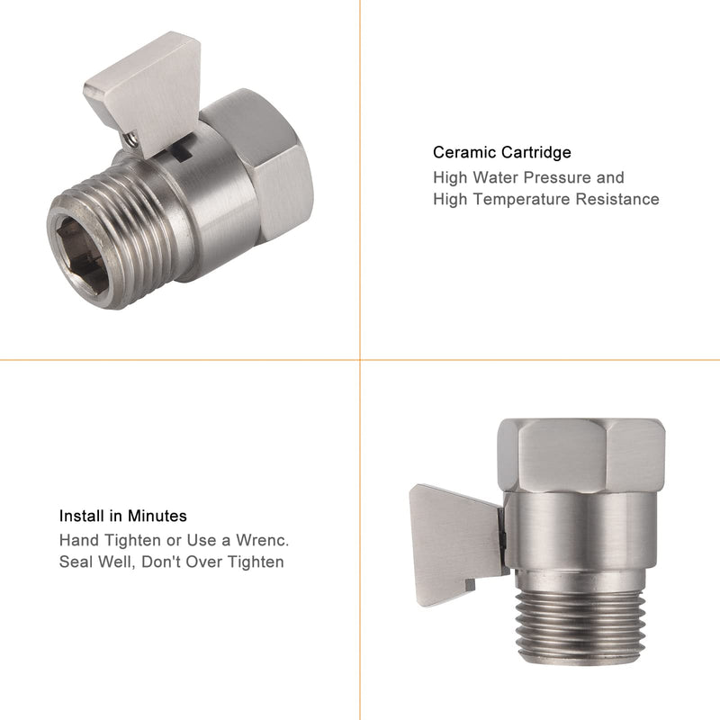 Shower Head Shut Off Valve, Brass G1/2“ Water Flow Control Valve for Shower head and Handheld, Water Pressure Regulator Replacement for Shower System(Brushed Nickel) Brushed Nickel-2