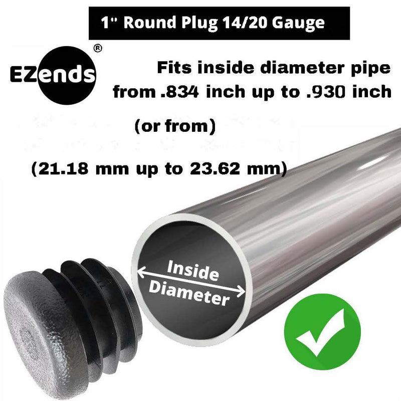 1 Inch Extra Durable Round Tubing End Cap (1-Inch Outer Dimension of Tube), 14/20 Guage 8 Packs, Durable Black Plastic LDPE, Chair Glides (8, 14-20 Gauge)