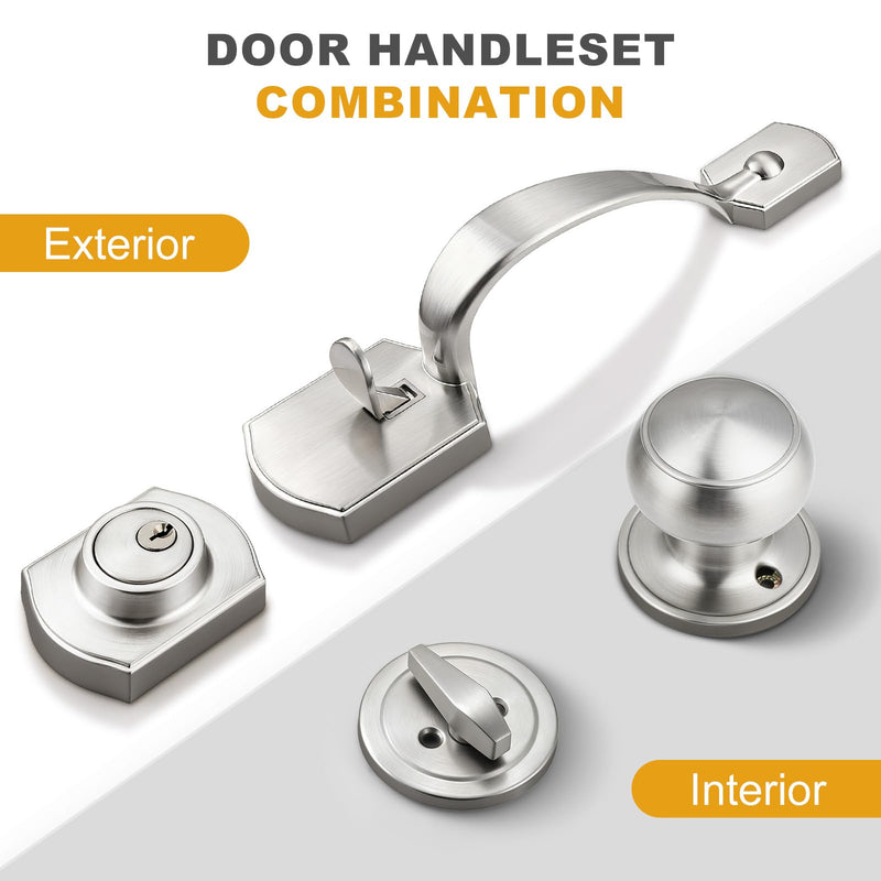 Probrico Brushed Nickel Door Locks for Front Door, Entry Door Locksets with Deadbolt, Front Door Knob and Deadbolt Set, 1 Set