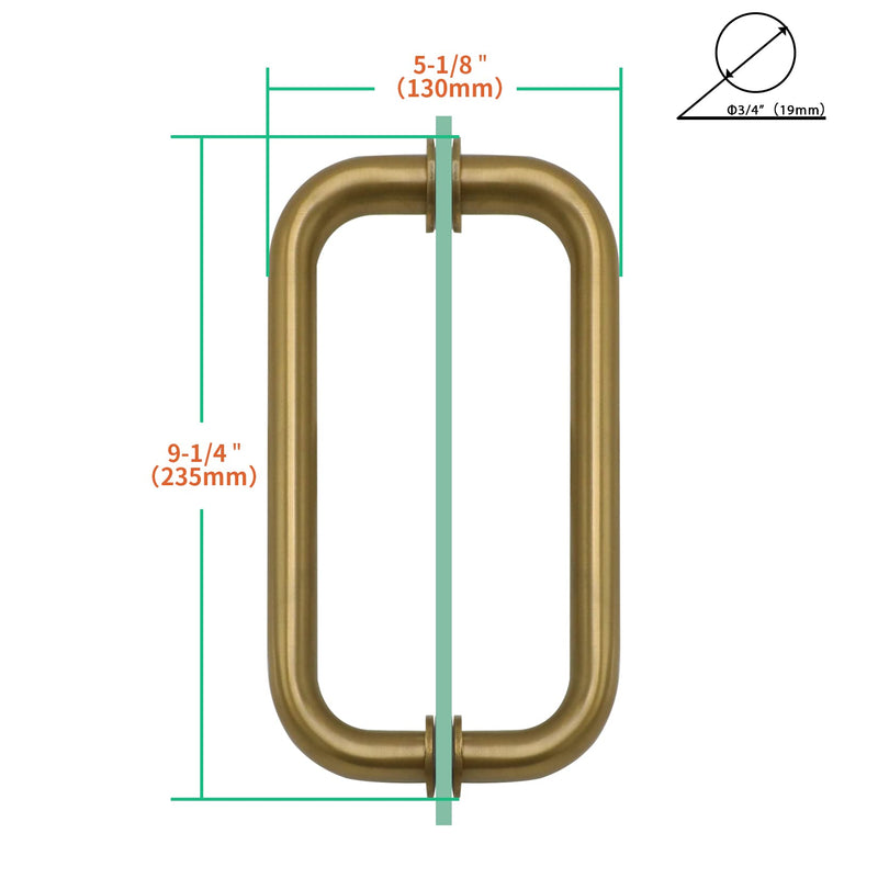 CKB 6" Shower Door Pull Back to Back Handle Compatible with 1/4" to 1/2" Thickness Glass for Frameless Shower Doors, Gold Plated with 304 Stainless Steel 6"(Hole to Hole) Brushed Deep Gold