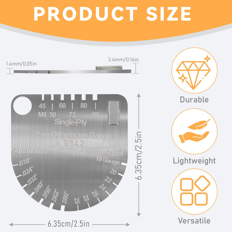Upgraded Panel & Membrane Gauge Shingle - Stainless Steel Thickness Caliper for Metal Roofing, Shingles, Single/Dual-Ply Membranes | Replaces Shingle Gauge, Accurate Roof Inspection Measurement Tool