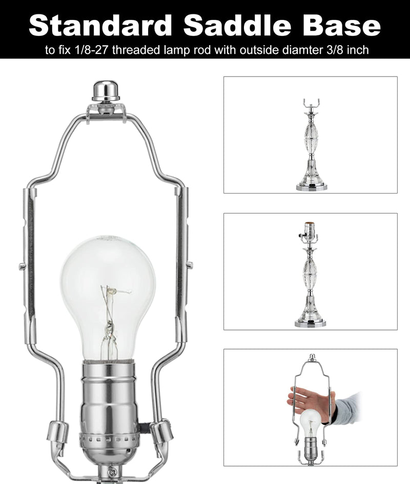 8 9 10 inch Lamp Shade Holder Kit [Adjustable] for Table and Floor Lamps, Heavy Duty Lamp Parts with 3/8 Standard Saddle, UNO Fitter Adapter and Lamp Finial (Silver) Silver