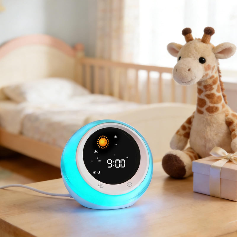 I·CODE Time to Wake Alarm Clock for Kids, Children's Sleep Trainer, Kids Wake Up Light, Sleep Sound Machine, Ideal Gift for Toddlers White