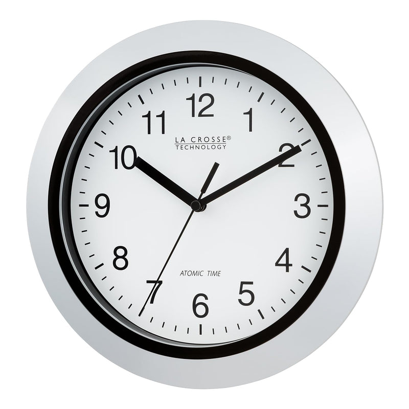 La Crosse Technology WT-3102S Atomic Analog Wall Clock, 10", Silver 10 Inch