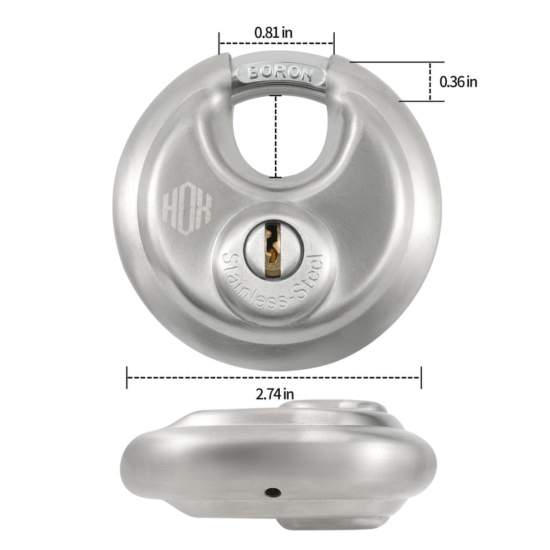 Heavy Duty Padlock with Key – 70mm Stainless Steel Commercial Discus Keyed Lock, High Security, 4 Pack