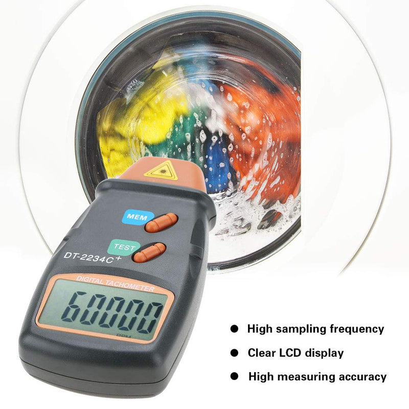 Digital Tachometer, Tachometer RPM Tester, Handheld Digital Photo Tachometer Non- Tach Meter Range 2.5RPM-99,999RPM LCD Display Motor Speed Meter with 3 Reflective Tape
