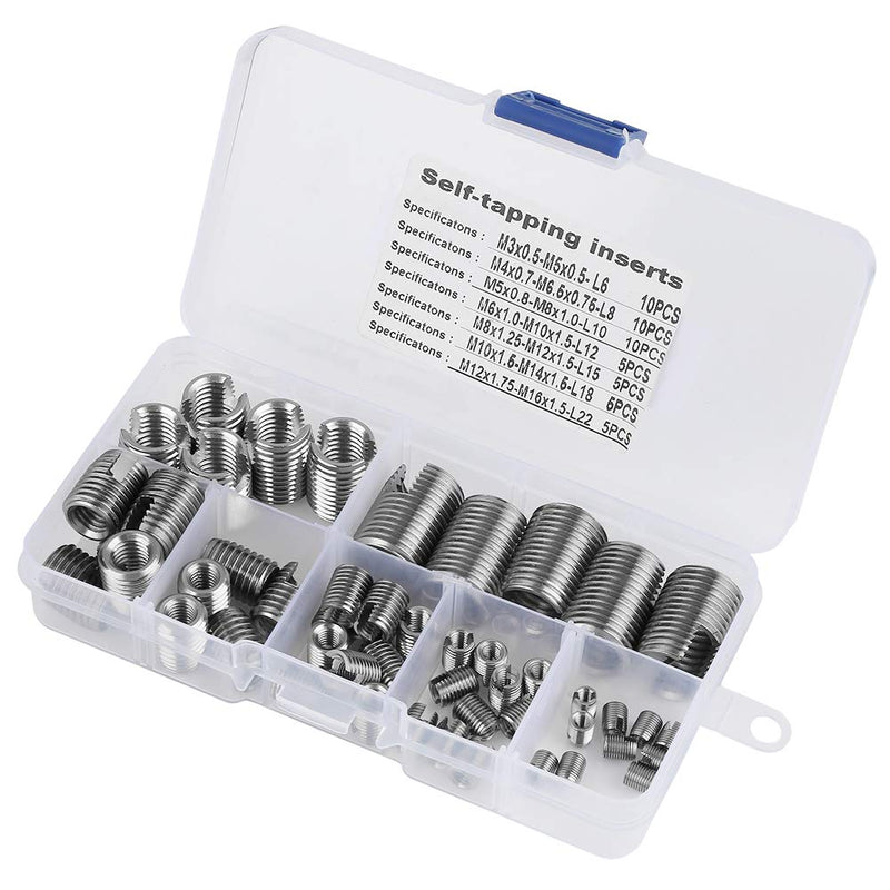 50Pcs Stainless Steel Inner Thread Self Tapping Thread Inserts Set Thread Reinforce Repair Tool M3- with a Storage Case