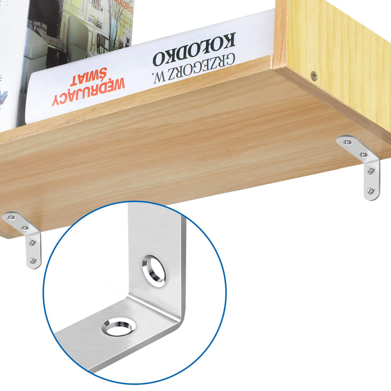 16 Pcs L Bracket Stainless Steel Corner Brace Sets, 90 Degree Right Angle Bracket with 64 Pcs Screws, L Bracket Firmware Can Be Used for Wooden Shelves, Chairs, Tables, Dressers, Furniture Silver - NewNest Australia