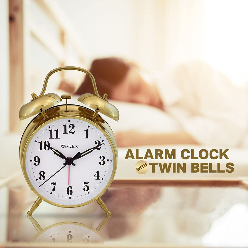 Westclox Big Ben Twin Bell Alarm Clock | Loud Alarm Clock for Heavy Sleepers | Battery Operated Clock with Backlight for Bedside Table, Bedroom, Kids Room, Desk (Gold, 4") Gold