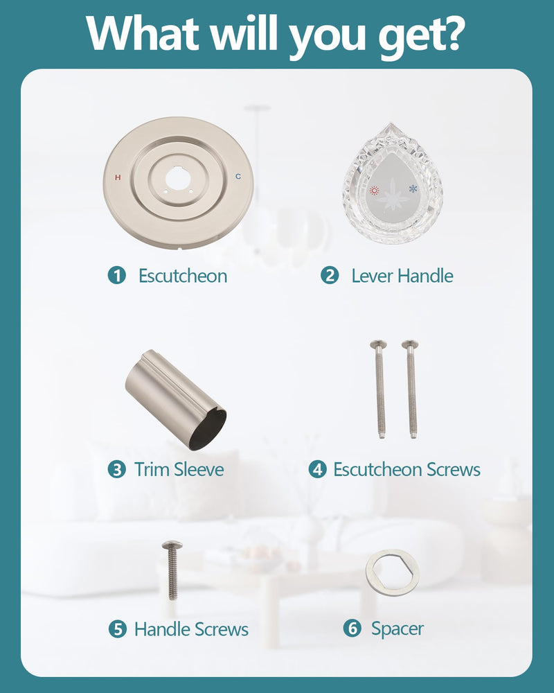 Shower Faucet Trim Kit Compatible with Moen Fit Chateau Valve Only, Pull-on Push-off Design Knob Handle, Brushed Nickel