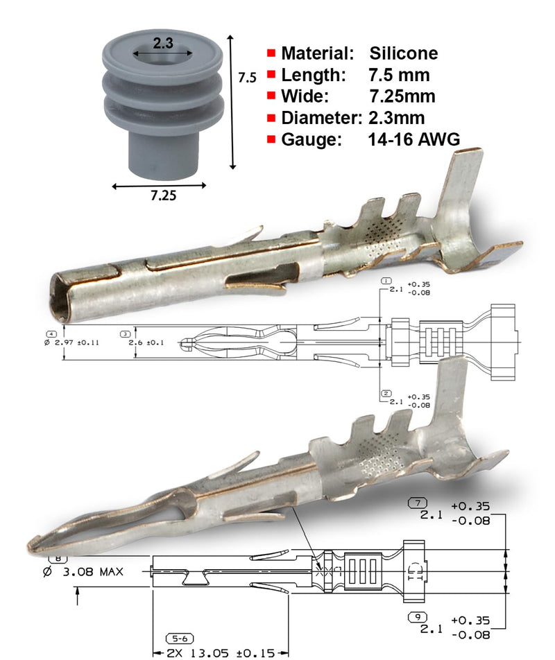 Weather-Pack Series 20 amp, (X12) Male and (X12) Female w/ (24 Grey Sealer) Terminal, Sockets and Pin 14-16 GA 14-16 AWG