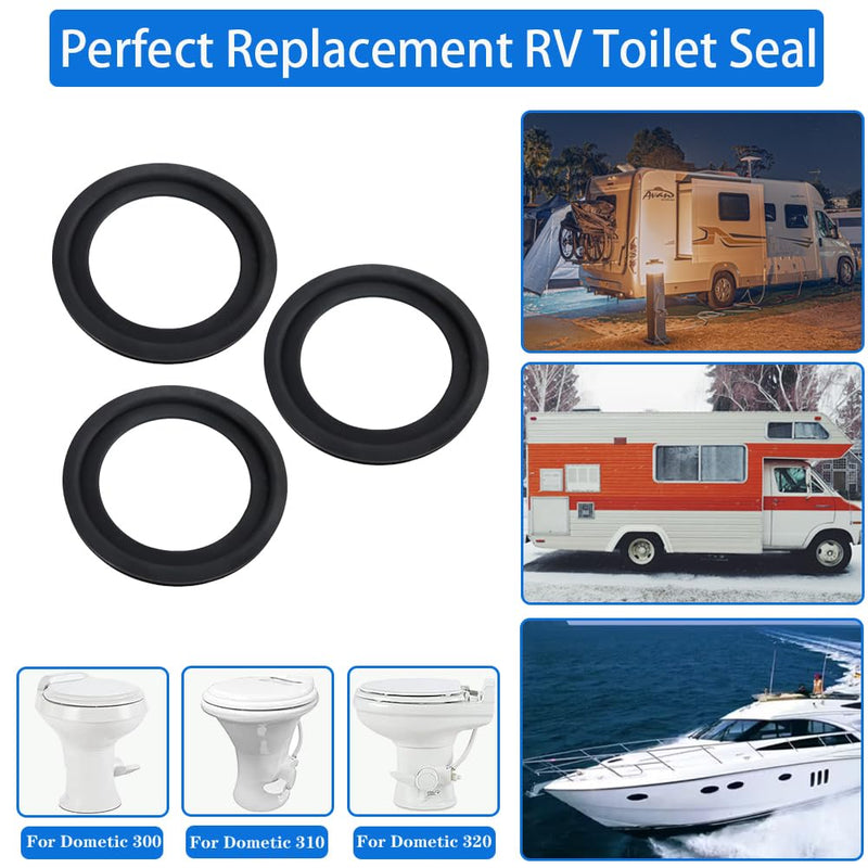 RV Toilet Seal, 385311658 RV Toilet Seal Kit,RV Toilet Seal Replacement for Dometic 300, 310, 320 Series Pedal Flush RV Toilet Parts (Black-3PCS) Black-3PCS