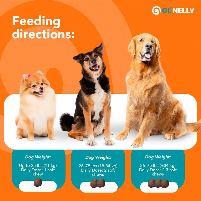 OL'Nelly Dog Probiotic Chews, 5.4 Billion CFU, 6 Strains, Pumpkin, Inulin & Yucca Root, Digestive Health Supplement for Dogs, Supports Gut Balance, Firmer Stools, Anal Gland Health, Gas & Bloating