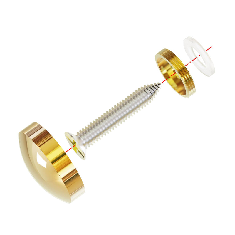 2 PCS 14mm(0.55") Mirror Screws, Brass Decorative Caps Cover Fasteners, Metal Mirror Nails, Polished Cambered Gold Lid