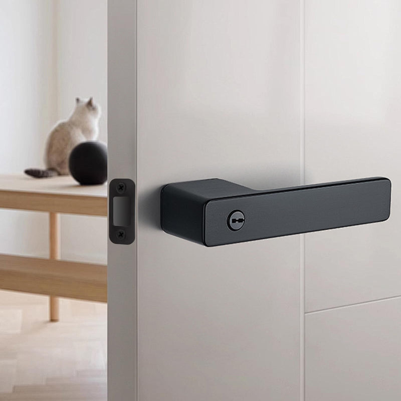 Deadbolt Strike Plate Black, 1" x 2-1/4" Round Corner Matte Black Door Strike Plate with Screws - 8 Pack