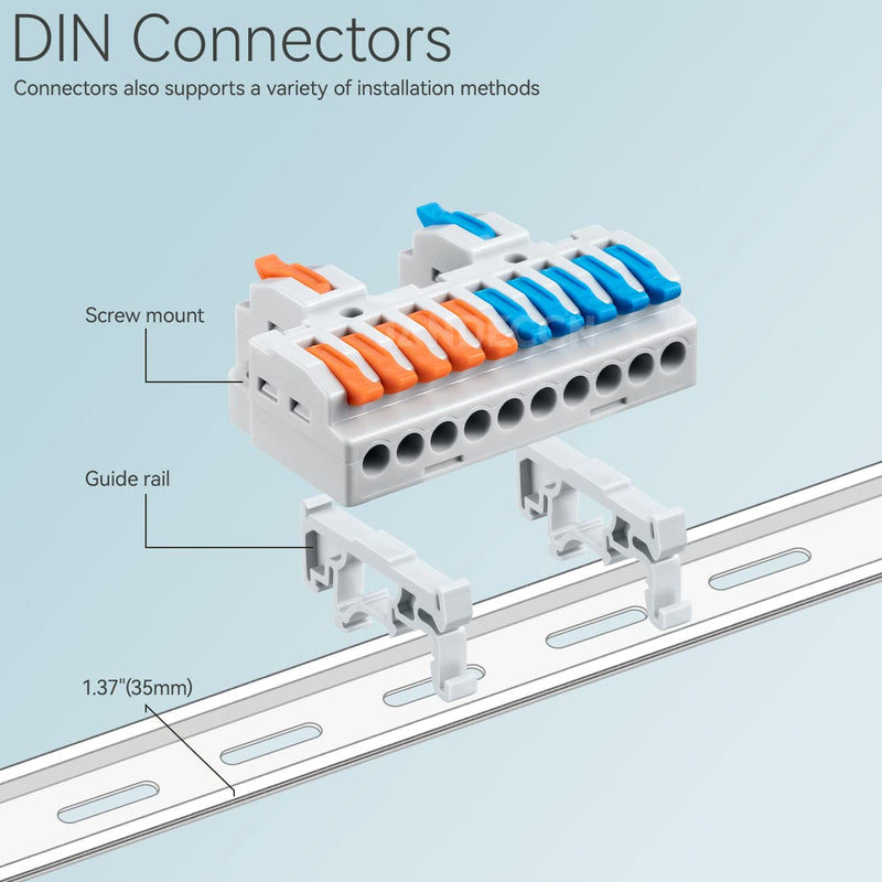 6pcs DIN Rail Terminal Blocks, DIY Splicing Wire Connectors for Circuit Inline 18-12AWG (2 in 10 Out) 2 in 10 out