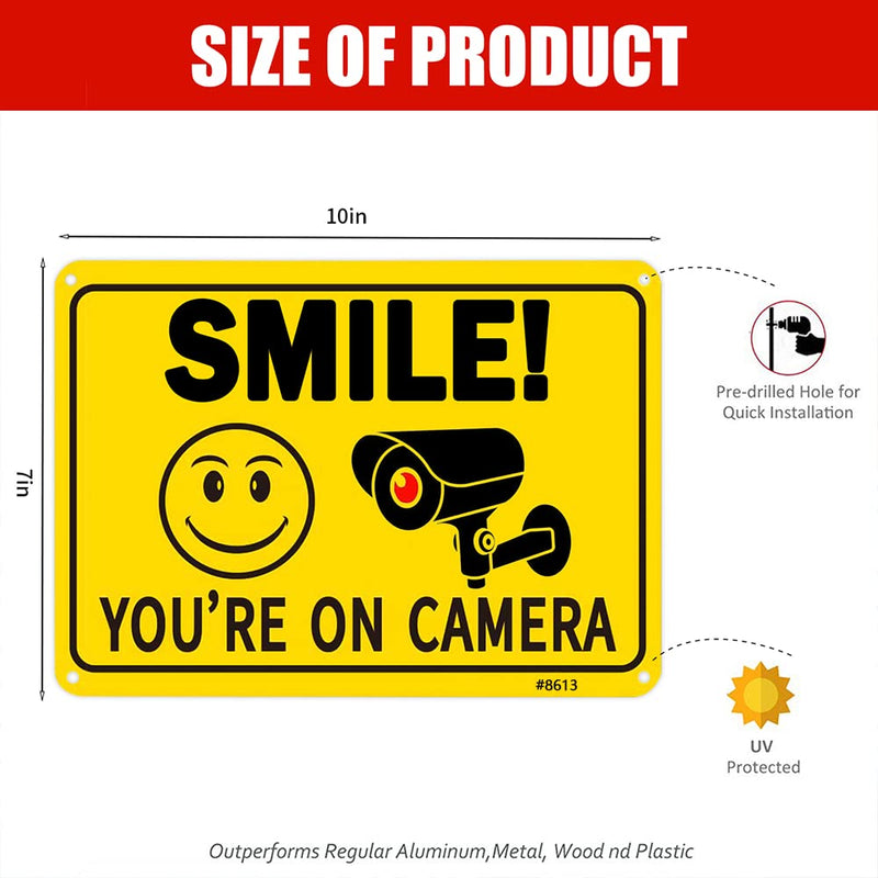 Smile Your on Camera Signs, Camera Signs for Home Security,Video Surveillance Signs Outdoor, Aluminum 7*10 inchs, Security Camera Sign for Security camera sign for home, Driveway Alert, CCTV (2-Pack) 2-Pack