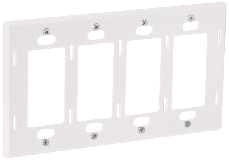 Lutron Claro 4 Gang Decorator/Rocker Wallplate, For Light Dimmers, Switches and Accessories, Snap-On Installation, No Visible Screws, Gloss, CW-4-WH, White 1 Pack
