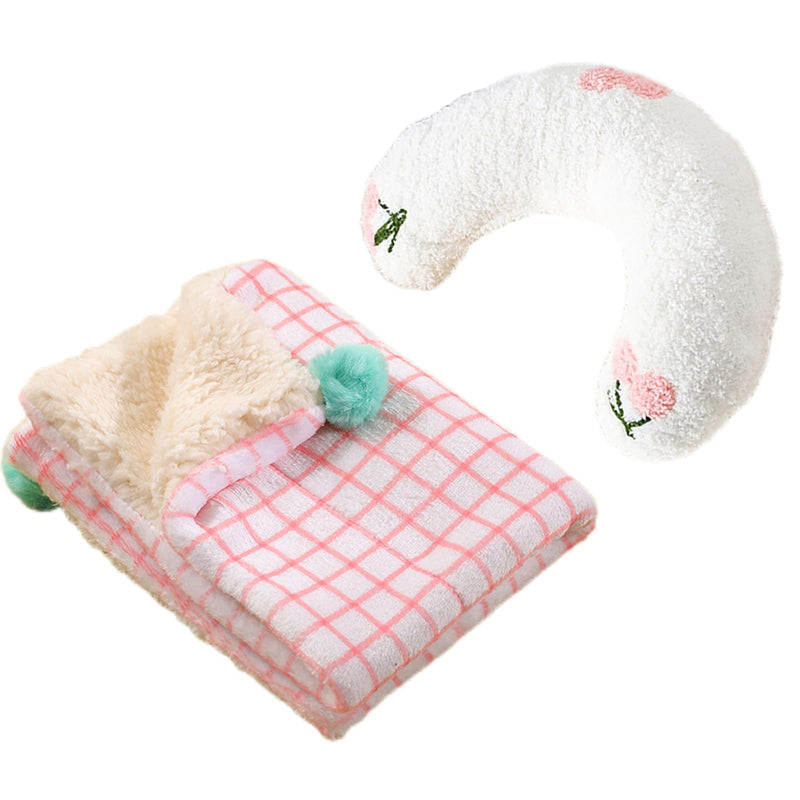 Little Pillow for Cats Puppies Ultra Soft Fluffy Pet Calming Toy Half Donut Cuddler for Joint Relief Sleeping Improve Machine Washable Blanket Set-White White Set