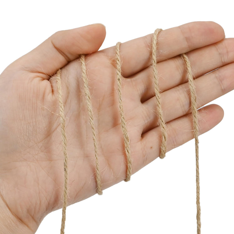 Leecogo 2mm Jute Twine 300 Feet 3Ply Twisted Heavy Duty Brown Twine String Ribbon for Arts Crafts DIY Project Gardening Packing Materials 300.0 Feet